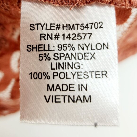 Rust Lace Peplum Blouse With Puff Sleeves & Satin Back-Tie Detail Size L - Picture 14 of 14